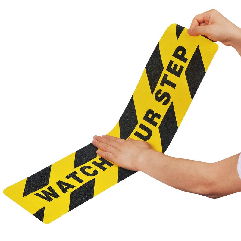 ONTWIE 6" x 24" Watch Your Step Floor Tape Anti Slip Warning Sign Sticker Adhesive Non- Slip Abrasive Decal for Workplace Home Safety Wet Floor Caution - 2 Pack - Image 5